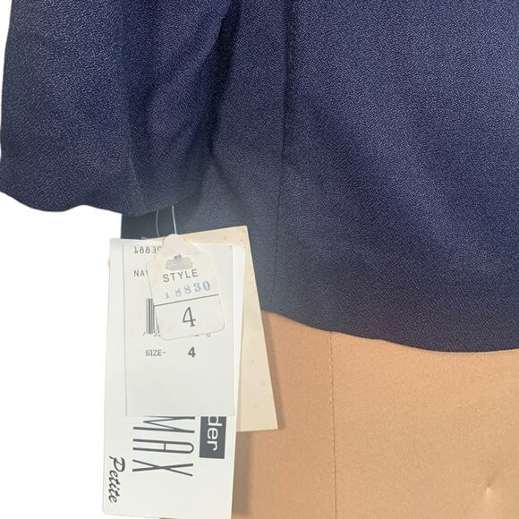 Vintage 90s Petite Navy Blue Blazer Jacket Hourglass Gold Button Asymmetrical 4 - Picture 7 of 10